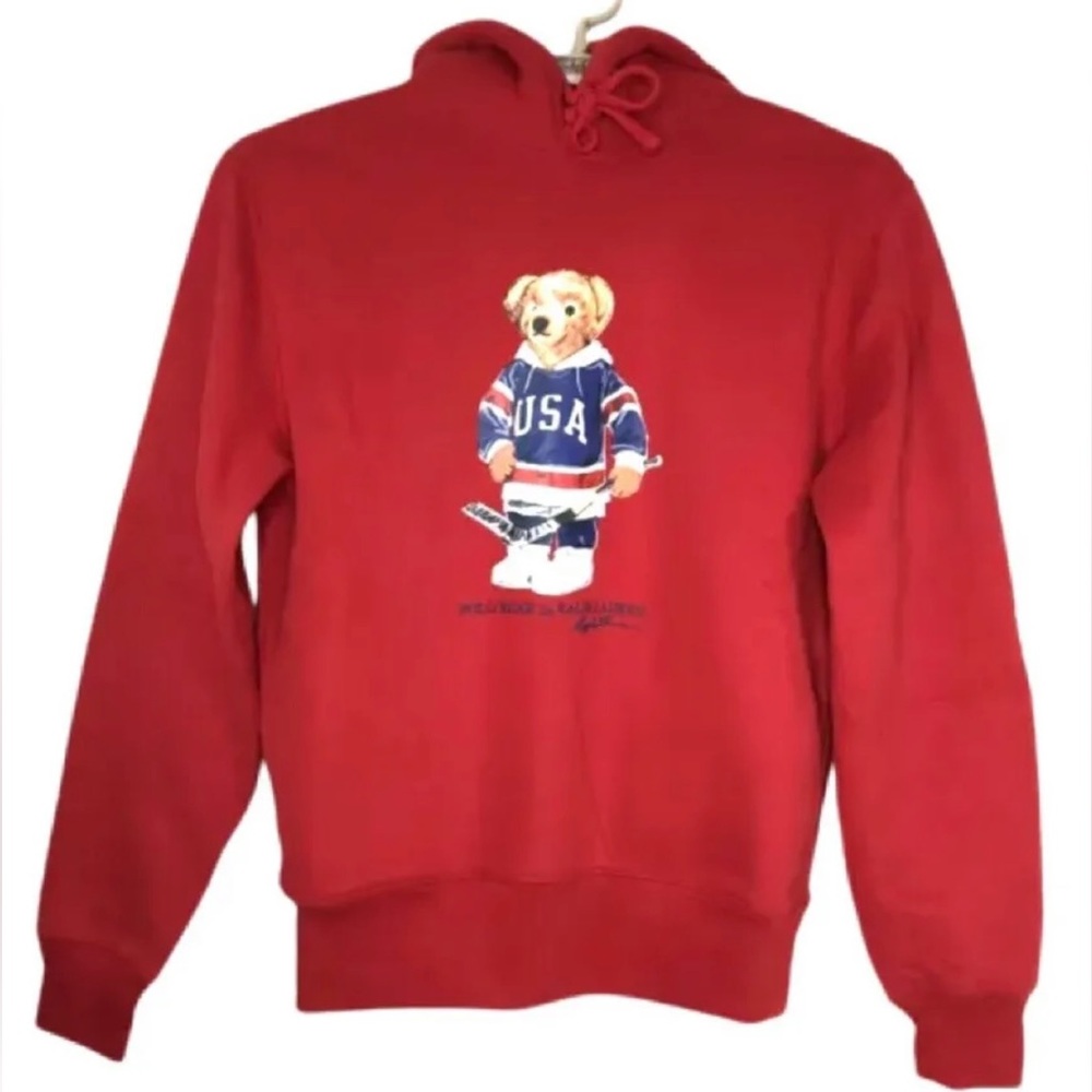 Polo Ralph Lauren Red Fleece Hoodie Hockey Bear SP